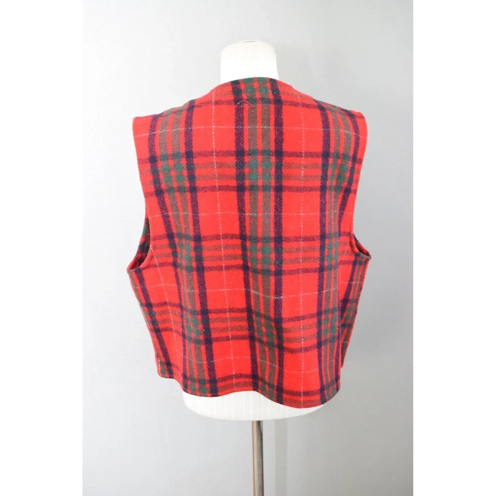 American Eagle Plaid Wool Vest Large Red Button Front Vintage Mens Y2K Buffalo